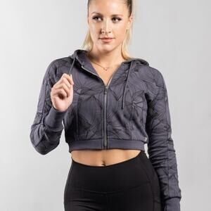 Buff Bunny Citrus Black Full Zip Crop Hoodie Small Stretch Exercise Athleisure